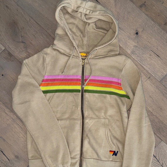 Aviator Nation 5-striped Beige Zip-up Hoodie NEW Small - Picture 1 of 4